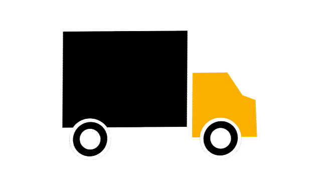 DX-ROI Simple illustration of a truck with a black cargo area, yellow cab, and two black and white wheels on a plain background.