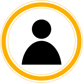 DX-ROI A black user profile icon centered within two concentric yellow circles on a light gray background.